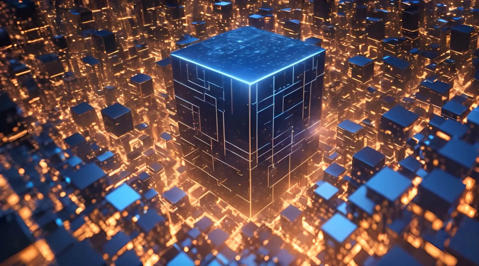 Cybernetic Glow Energetic Cube Field Backdrop